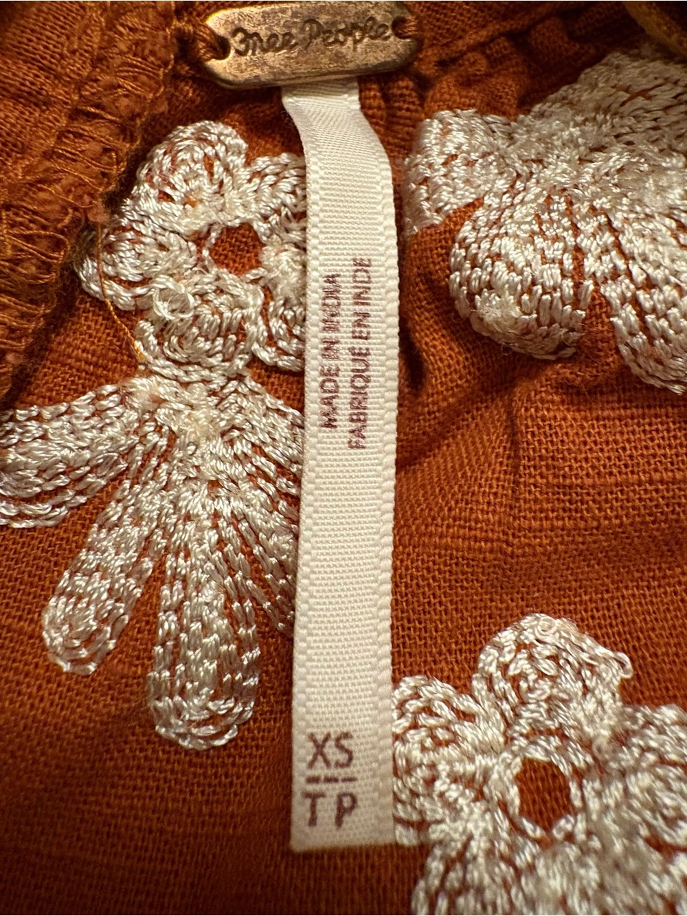 NWOT Free People Fiona Embroidered Mini Dress Rust Orange Boho Puff Sleeve - Picture 4 of 5